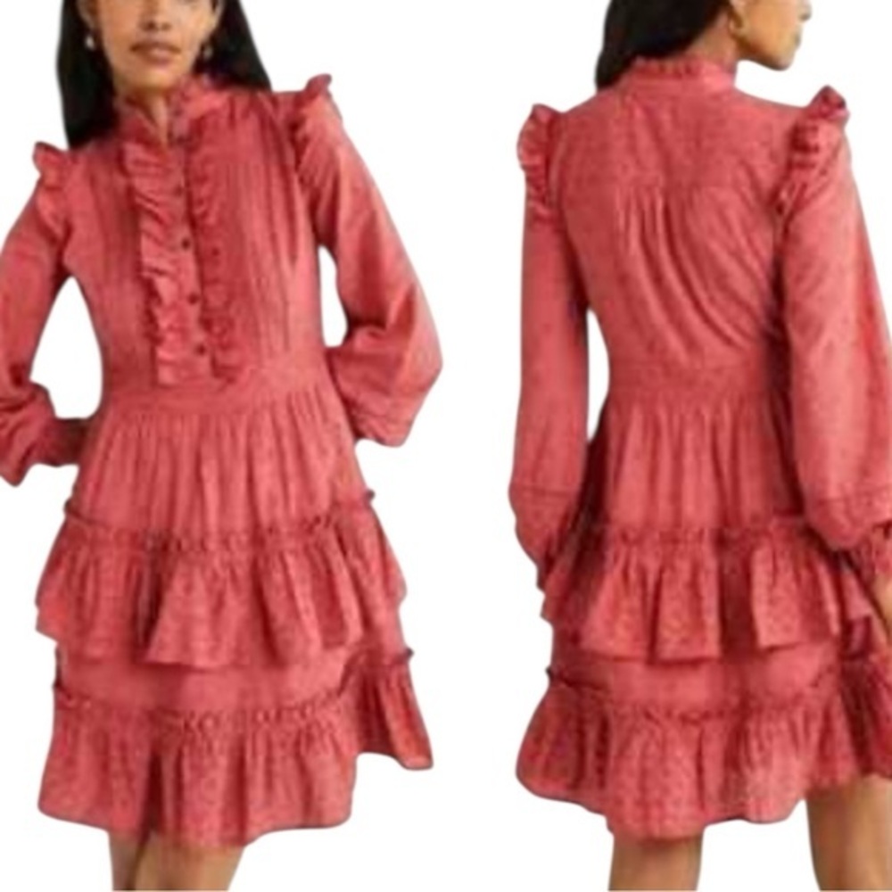 Boden Coral Broderie Lace-Trimmed Dress Size 14L